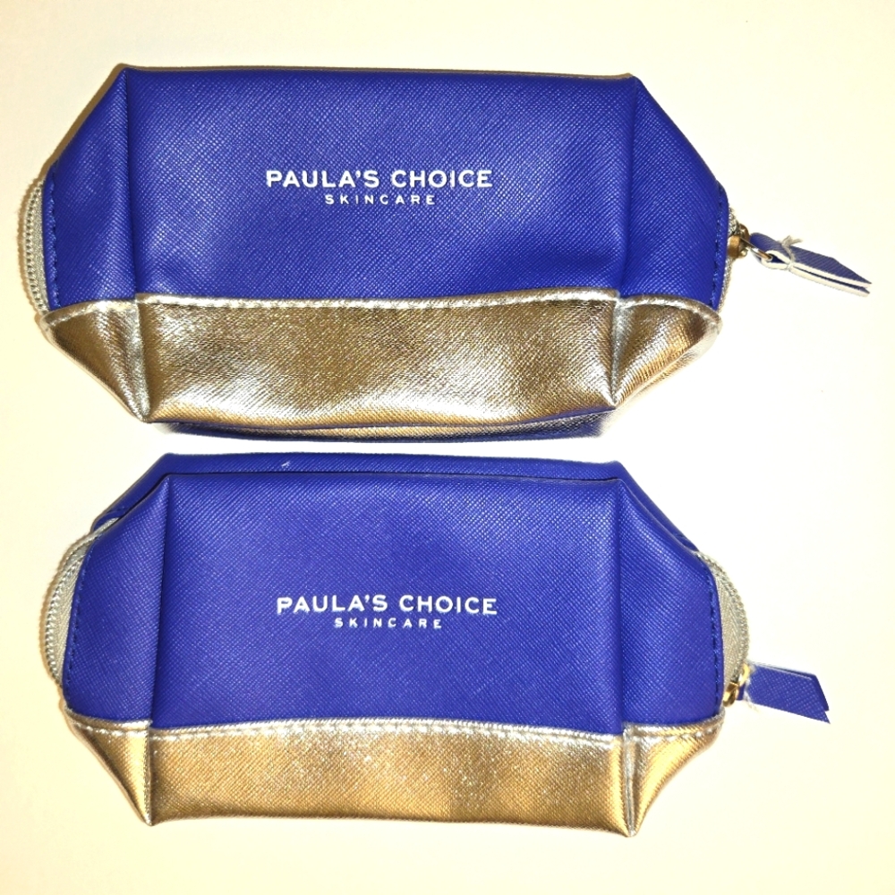 Set of 2 Blue and Silver Paula's Choice mini cosmetic bag clutches